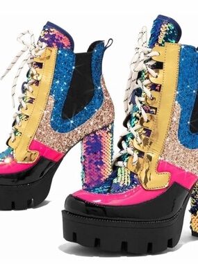 Cape Robbin Multicolor Sequined Platform Lace-Up Boots